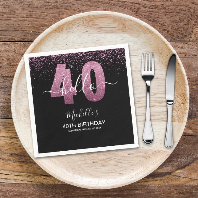 Servilleta De Papel Hello 40! Modern 40th birthday with Pink glitter (Subido por el creador)
