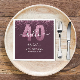 Servilleta De Papel Hello 40! Modern 40th birthday with Pink glitter