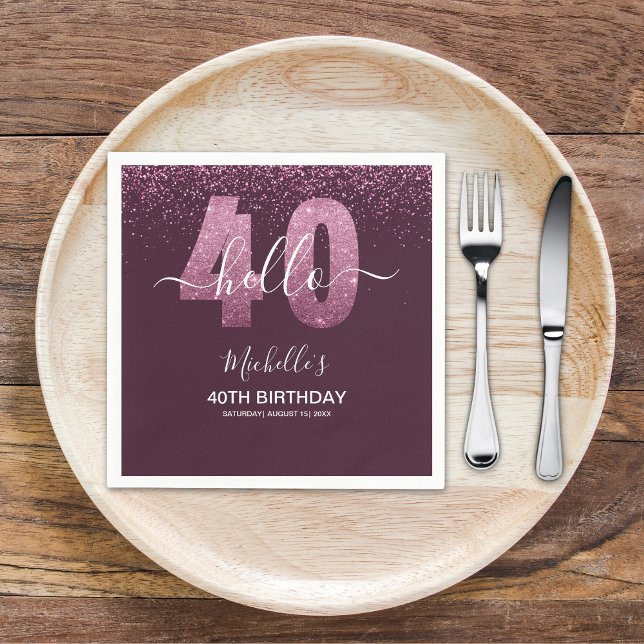 Servilleta De Papel Hello 40! Modern 40th birthday with Pink glitter (Subido por el creador)