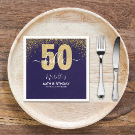 Servilleta De Papel Hello 50! - Modern 50th Birthday with Gold glitter
