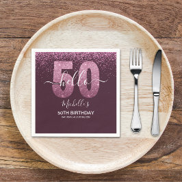 Servilleta De Papel Hello 50! - Modern 50th Birthday with Pink glitter