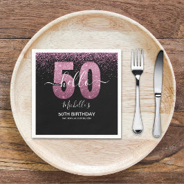 Servilleta De Papel Hello 50! - Modern 50th Birthday with Pink glitter