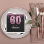 Servilleta De Papel Hello 60! - Modern 60th Birthday Woman<br><div class="desc">Hello 60! Invite your friends and family to celebrate the 60th birthday with this modern design. The design features a black background, the numbers thirty in faux pink glitter, with an elegant pink glitter background, elegant calligraphy script, a modern birthday template that's easy to personalize, Don't think about it and...</div>