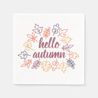 Servilleta De Papel Hello Autumn Fall Floral Typography Modern