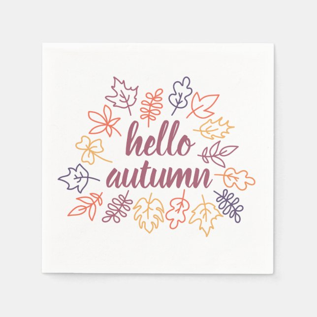Servilleta De Papel Hello Autumn Fall Floral Typography Modern (Anverso)