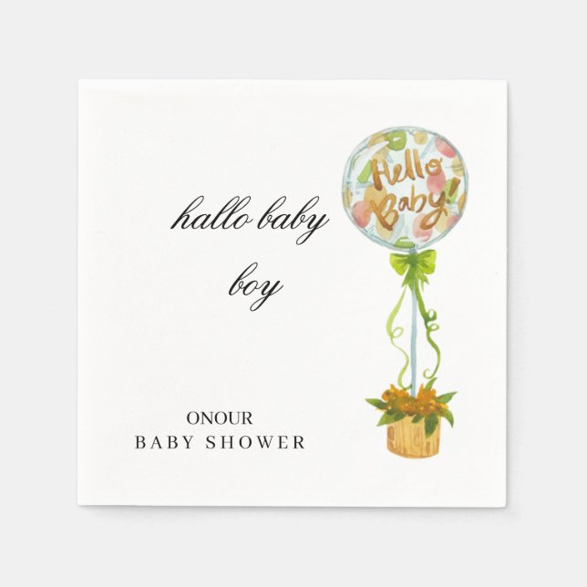 Servilleta De Papel Hello Baby Boy Baby Shower Napkins – Soft Elegant  (Anverso)