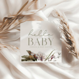 Servilleta De Papel HELLO BABY | Minimalista Sage y Ivory Personalizad