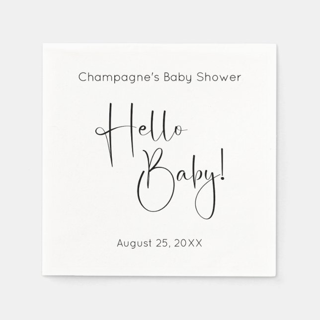 Servilleta De Papel Hello Baby Modern Script Baby Shower (Anverso)
