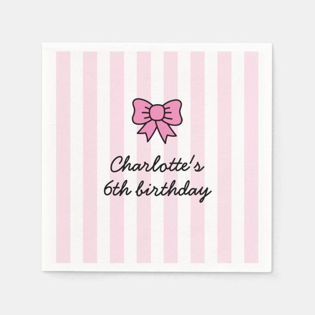 Servilleta De Papel Hello Cutie Cartoon Pink Bow Birthday Party (Anverso)