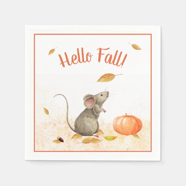 Servilleta De Papel Hello Fall Cute Mouse Acción de Gracias (Anverso)