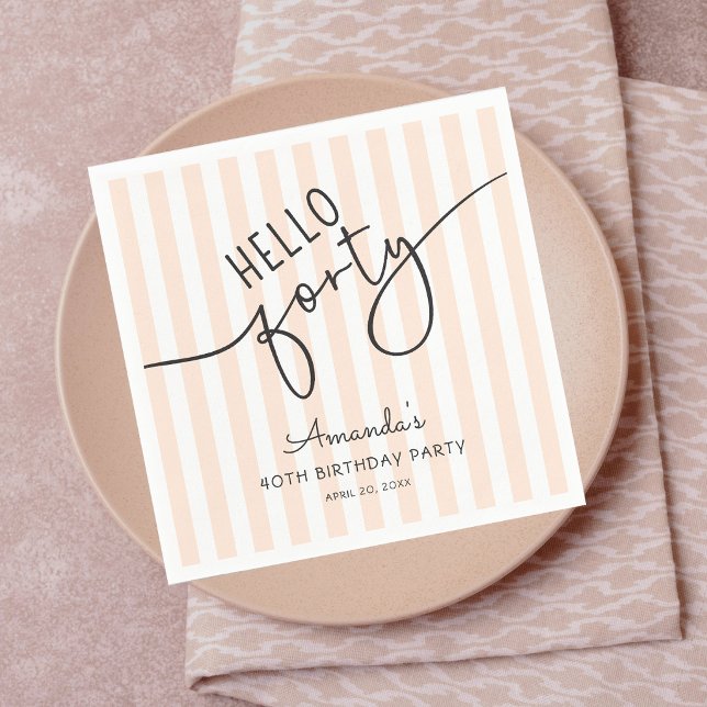 Servilleta De Papel Hello Forty Modern Script Chic 40th Birthday Party (Subido por el creador)