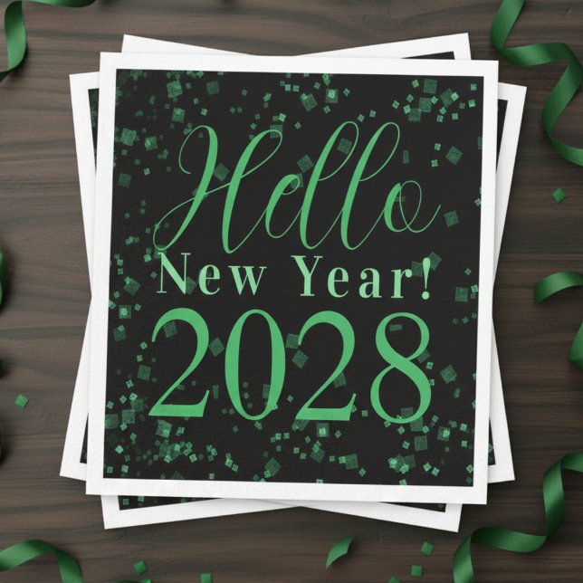 Servilleta De Papel Hello New Year! New Year's Eve Green Black Sparkle (Subido por el creador)