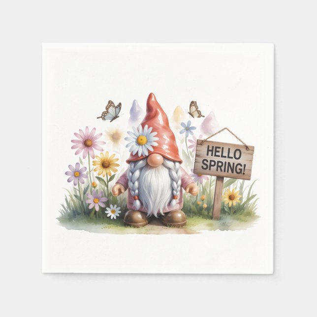 Servilleta De Papel Hello Spring Garden Gnome: Cute Gnome with Braids (Anverso)