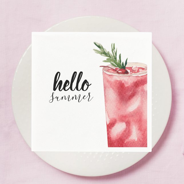 Servilleta De Papel Hello Summer Watercolor Red Cherry Coctail (Subido por el creador)