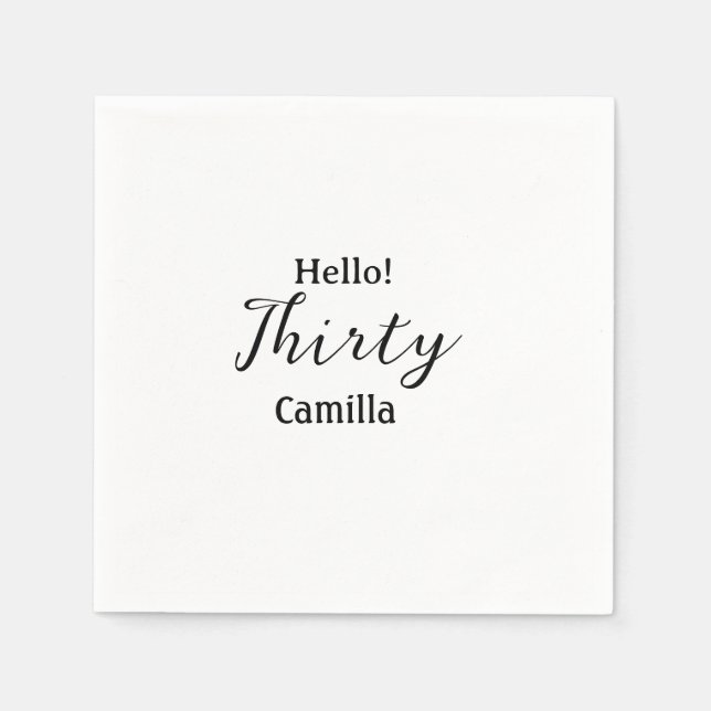 Servilleta De Papel Hello thirty birthday name simple minimal elegant  (Anverso)