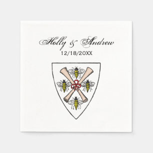 Servilleta De Papel Heráldico Vintage 4 Abejas Rollos en Escudo Cresta