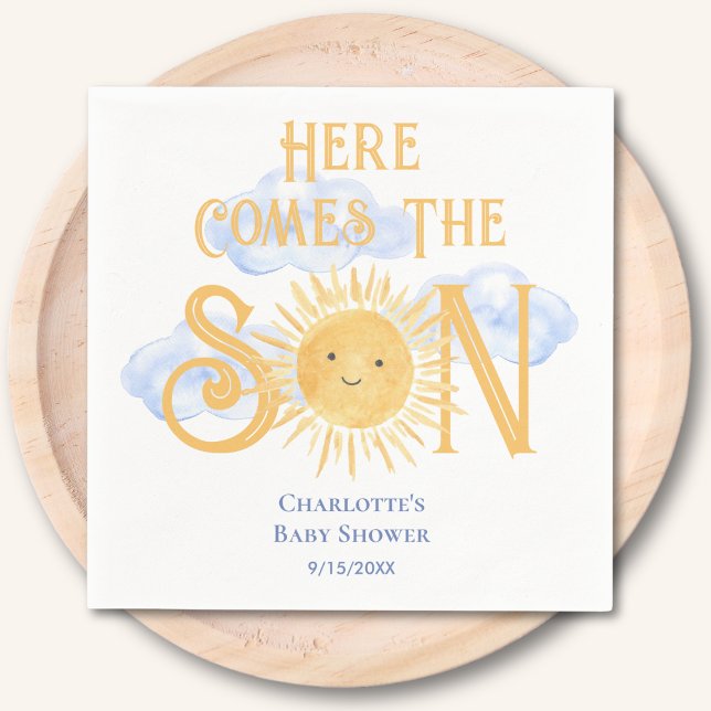 Servilleta De Papel Here Come The Son Sunshine Baby Shower  (Subido por el creador)