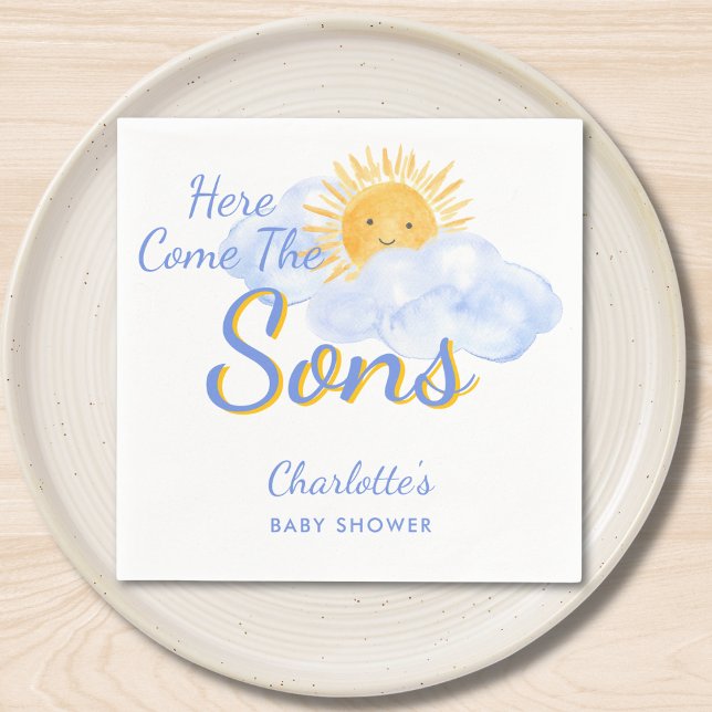Servilleta De Papel Here Come The Sons Twin Boys' Baby Shower (Subido por el creador)