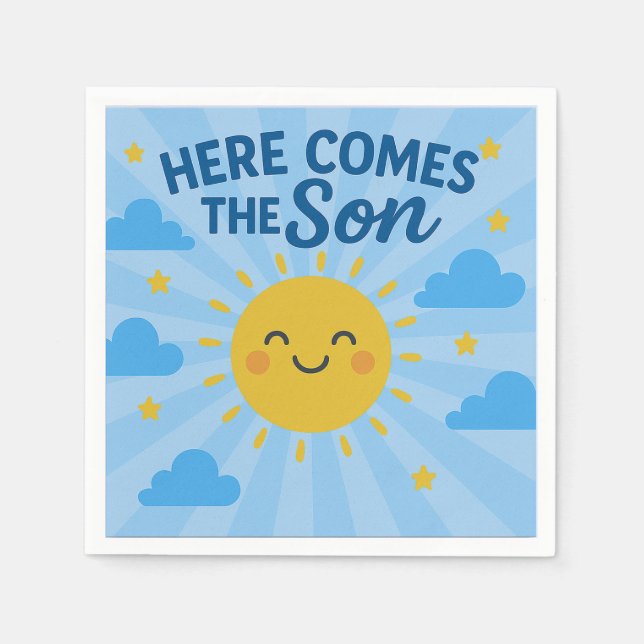 Servilleta De Papel Here Comes the Son Baby Shower- Sunshine  (Anverso)