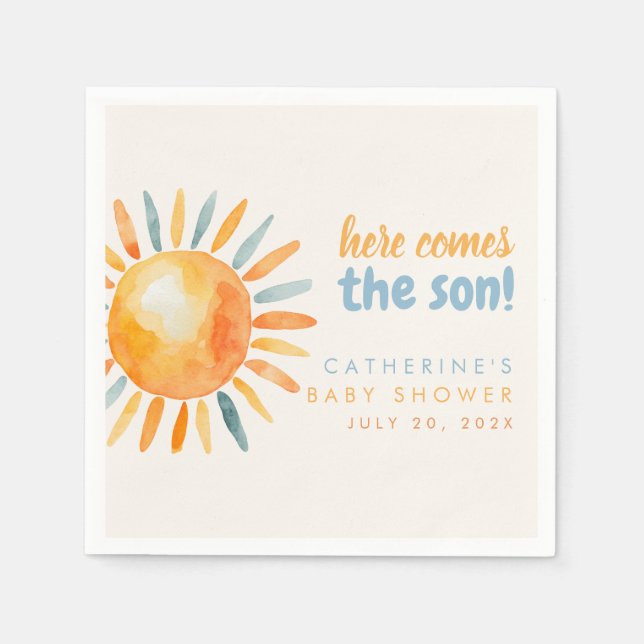 Servilleta De Papel Here Comes the SON Boho Baby Shower Napkins (Anverso)