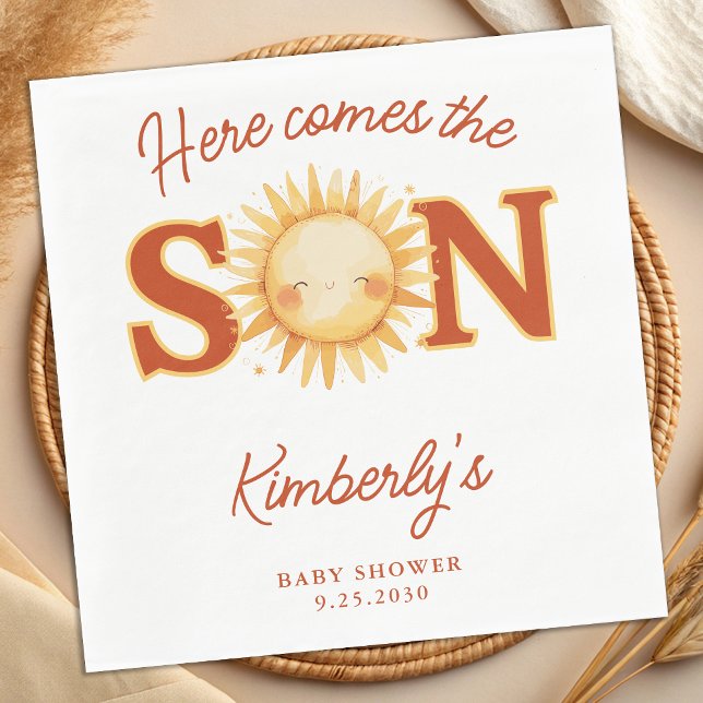 Servilleta De Papel Here Comes The Son Boho Sunshine Cute Baby Shower (Subido por el creador)