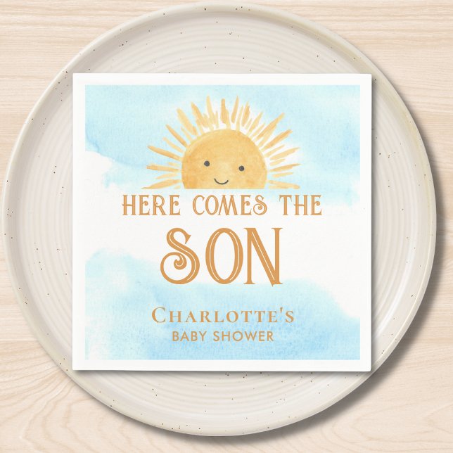 Servilleta De Papel Here Comes The Son Boy Baby Shower (Subido por el creador)
