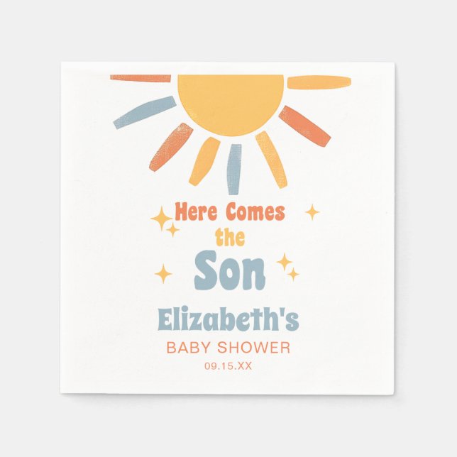 Servilleta De Papel Here Comes The Son Boy Baby Shower (Anverso)