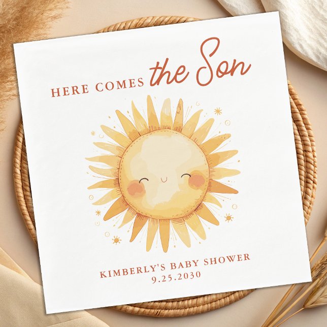 Servilleta De Papel Here Comes The Son Cute Sunshine Boho Baby Shower (Subido por el creador)