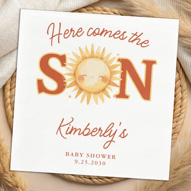 Servilleta De Papel Here Comes The Son Sunshine Boho Cute Baby Shower (Subido por el creador)