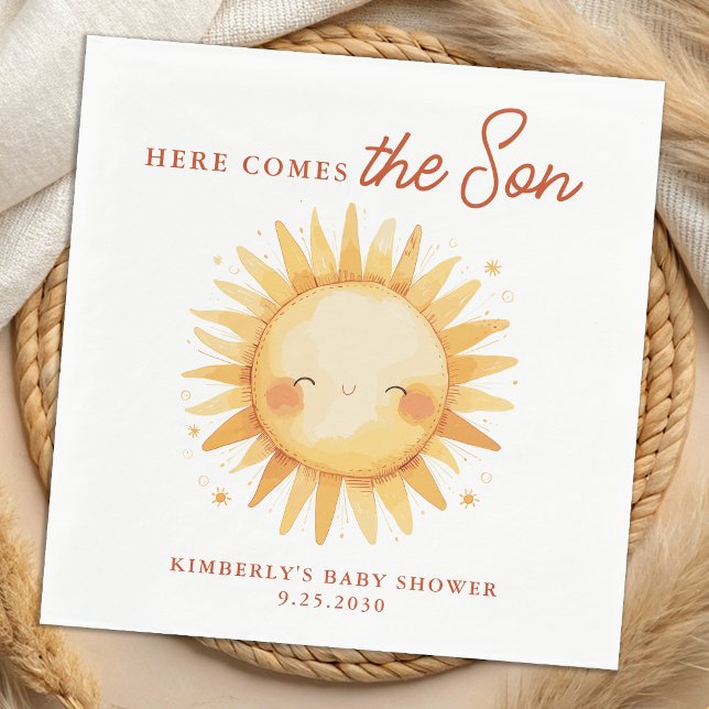 Servilleta De Papel Here Comes The Son Sunshine Cute Boho Baby Shower (Subido por el creador)