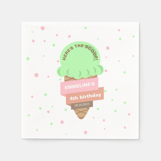 Servilleta De Papel Here's The Scoop Mint Ice Cream Sweet Birthday (Anverso)