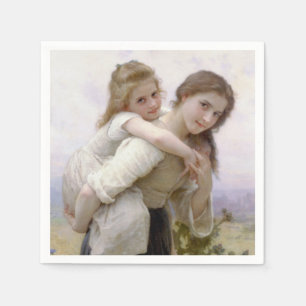 Servilleta De Papel Hermana mayor da una joven travesía en Piggyback