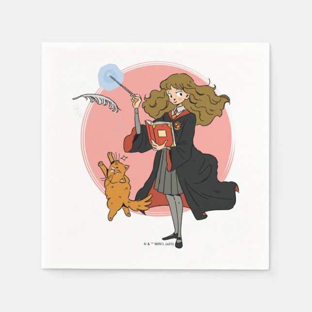 Servilleta De Papel Hermione y Crookshanks Wingardium Leviosa (Anverso)