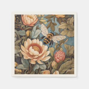 Servilleta De Papel Hermosa Abeja Jardín Con Flores Protíneas