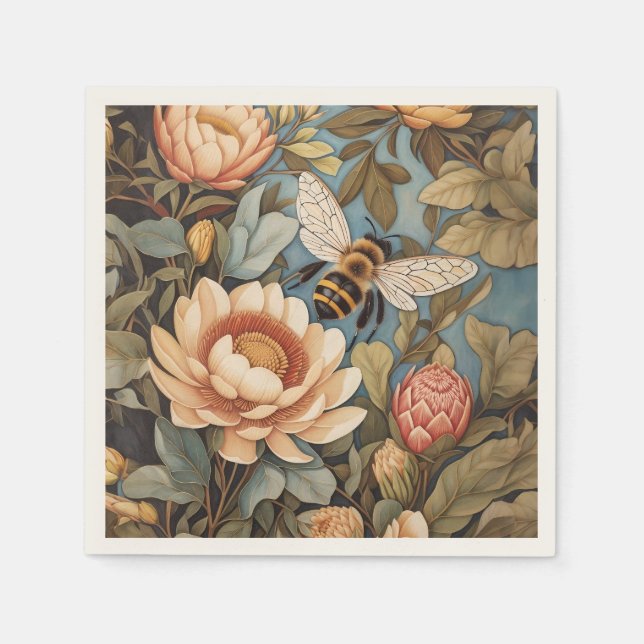 Servilleta De Papel Hermosa Abeja Jardín Con Flores Protíneas (Anverso)