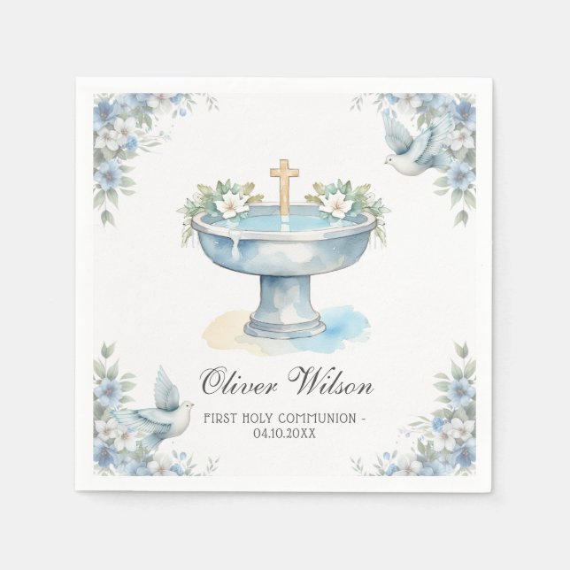 Servilleta De Papel Hermosa acuarela, primera comunión sagrada (Anverso)