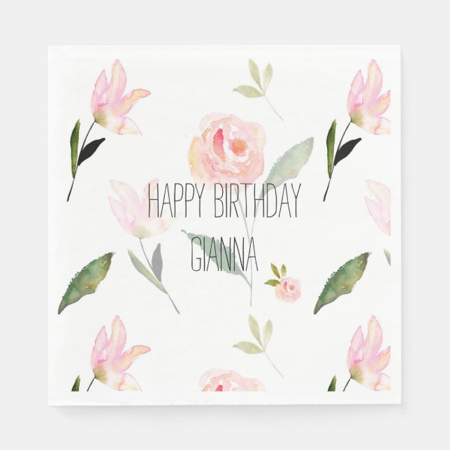 Servilleta De Papel Hermosa acuarela rosa floral (Anverso)