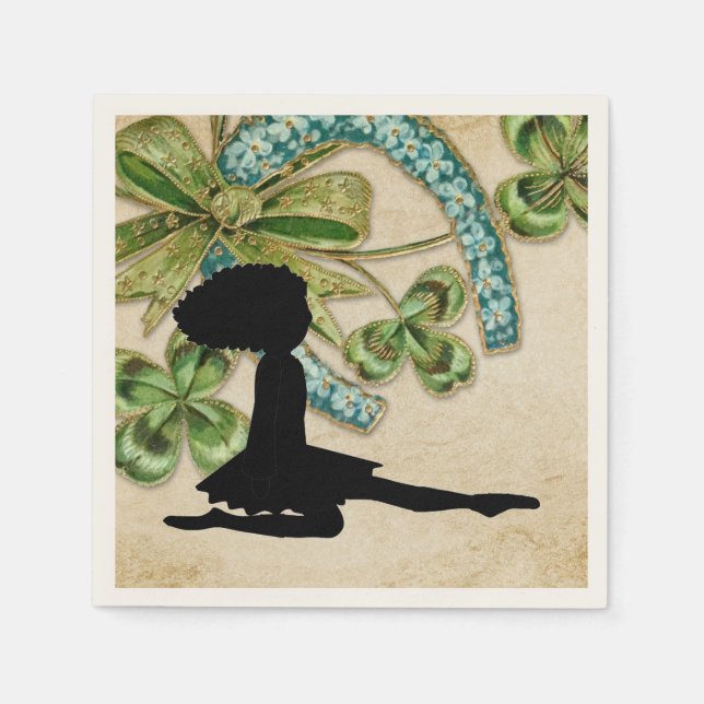 Servilleta De Papel Hermosa bailarina irlandesa, chamrock y herradura (Anverso)