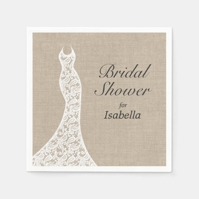 Servilleta De Papel Hermosa Burlap Bridal Shower Napkin (Anverso)