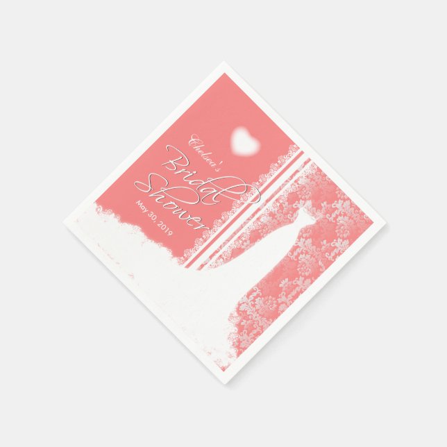 Servilleta De Papel Hermosa ducha de novia en el Coral (Borde)