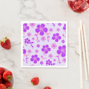 Servilleta De Papel Hermosa estampa floral púrpura y rosa sobre lavand