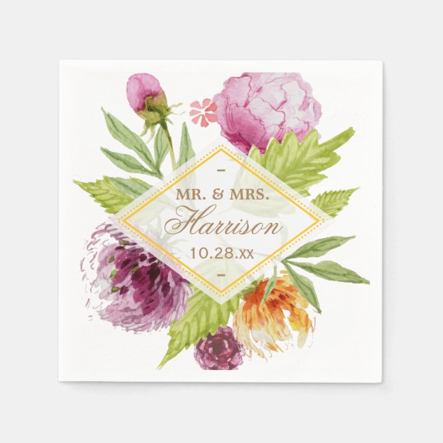 Servilleta De Papel Hermosa Floral Blossom Sr. y Sra. Boda (Anverso)