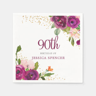 Servilleta De Papel Hermosa floral rosa mujeres 90 cumpleaños