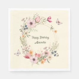 Servilleta De Papel Hermosa guirnalda floral y mariposas cumpleaños