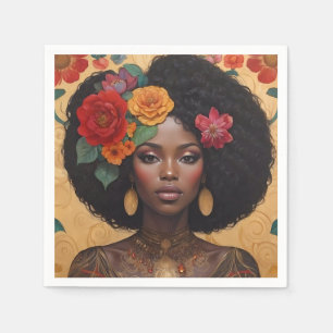 Servilleta De Papel Hermosa mujer afroamericana con flores