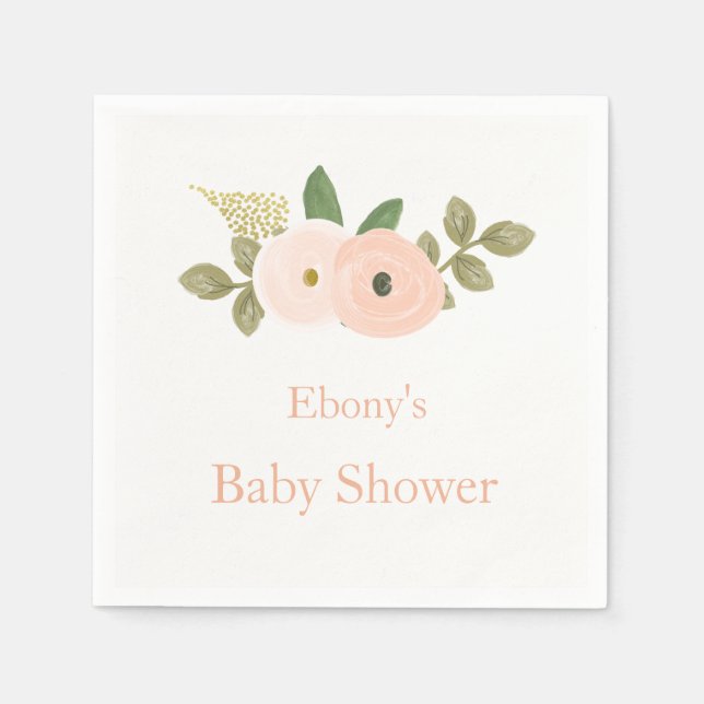 Servilleta De Papel Hermosa Napkin de Baby Shower Floral Peach (Anverso)