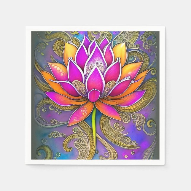 Servilleta De Papel Hermosa Naranja rosa vibrante Ornate Lotus Flower (Anverso)