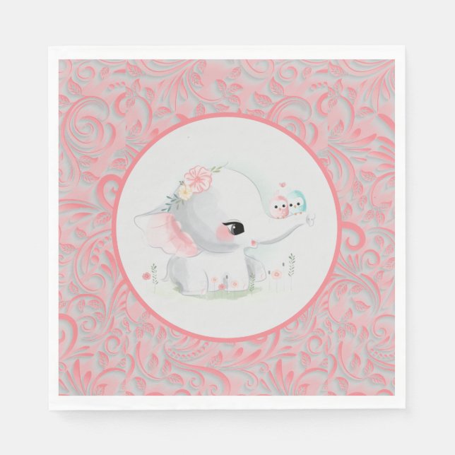 Servilleta De Papel Hermosa niña blanca elefante (Anverso)