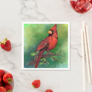 Servilleta De Papel Hermosa pintura de pájaros del cardenal rojo del n
