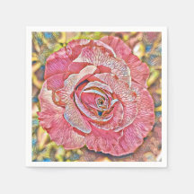Hermosa pintura rosa rosa con flores Papel Napkin